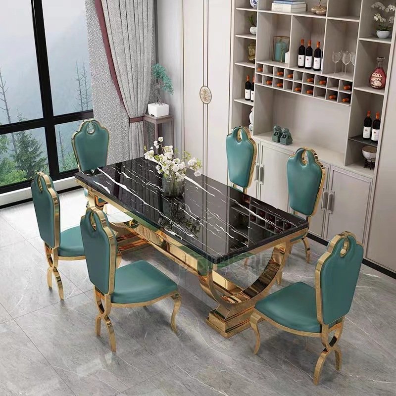 Modern simple light luxury marble living room rectangular home dining table and chair