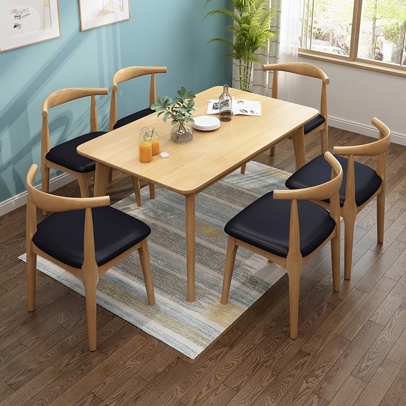 solid wood dining tables and chairs set wood color square table home hotels room modern Nordic minimalism in dining tables
