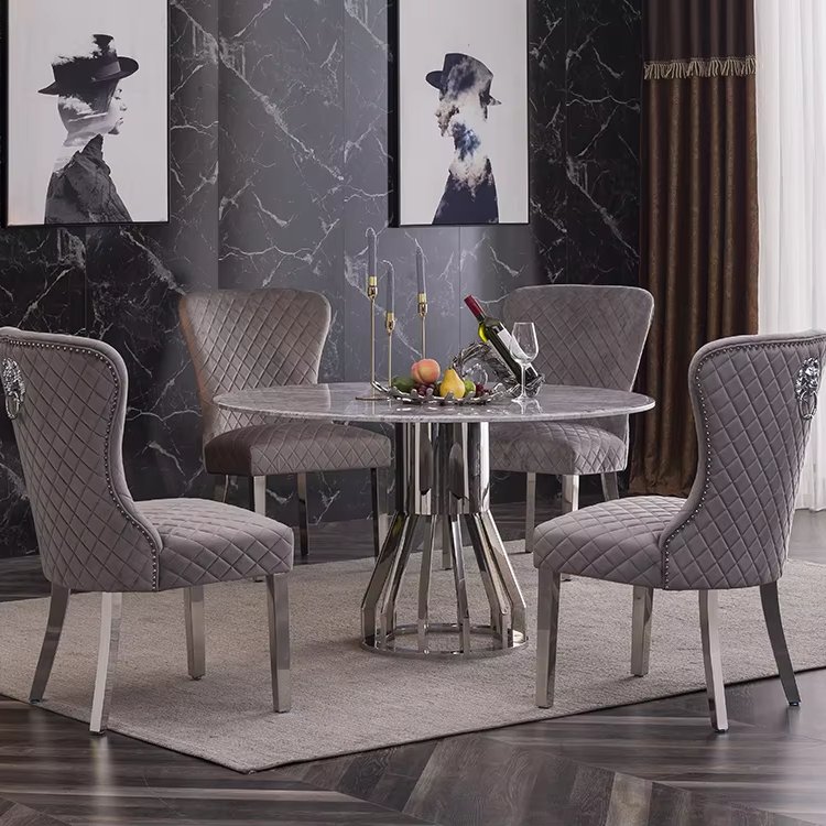 Dining Furniture dinning table and 6 chair Luxury design restaurant metal stainless steel marble dining room sets dining table