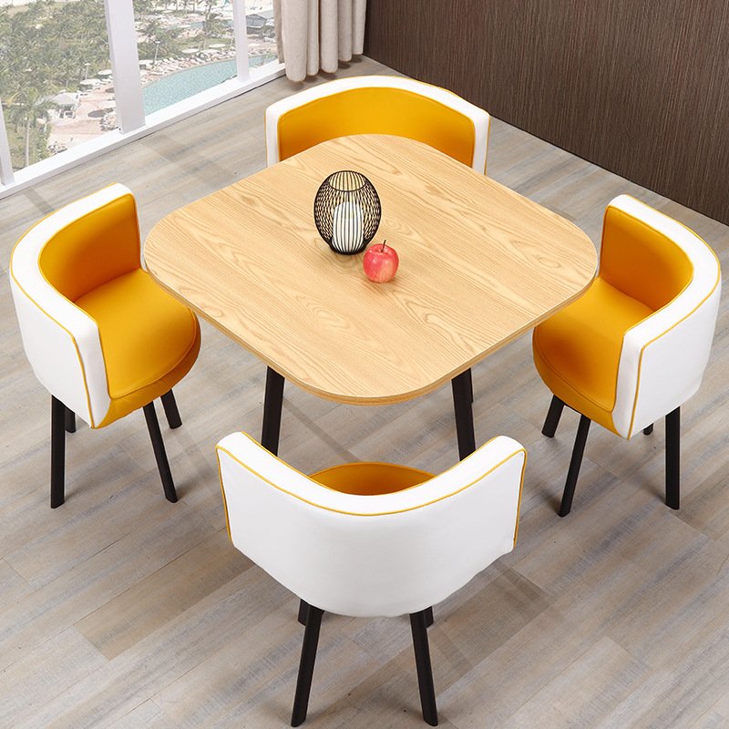 Wood Round Shape Minimalist Dining Table Reception Restaurant Cafe Dining Room Furniture Wooden Dining Table for 4 Chairs
