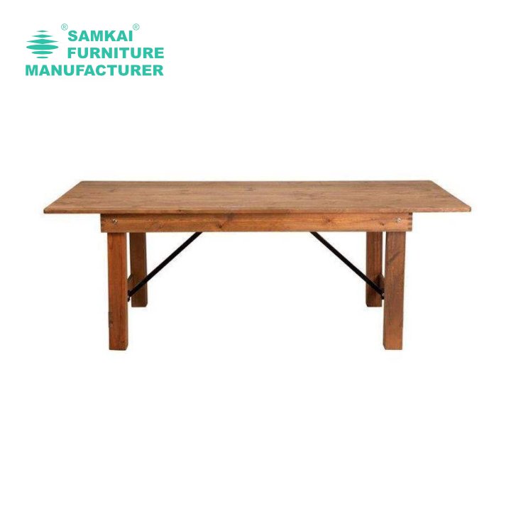 SK-YHZ-A001 Factory wholesale Farmhouse Pine Table And Chairs Wooden Wedding Table Hard solid wood rustic style