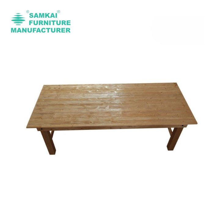 SK-YHZ-A001 Factory wholesale Farmhouse Pine Table And Chairs Wooden Wedding Table Hard solid wood rustic style