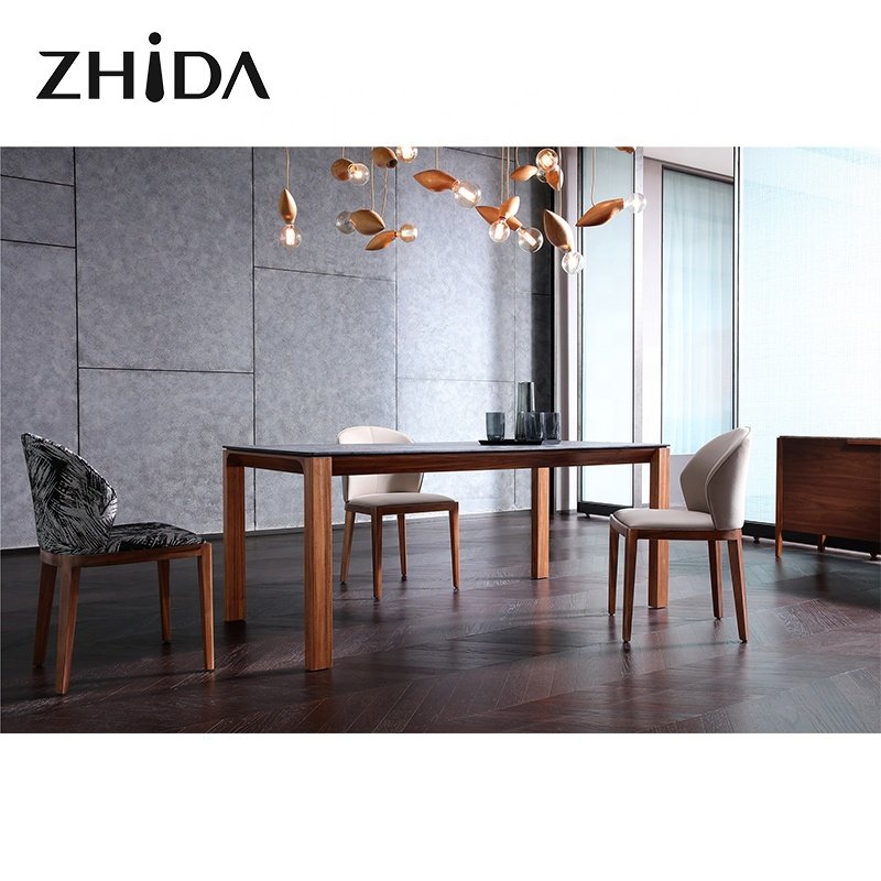 Foshan supplier custom made dining room furniture good quality 6 8 seater solid wood frame square marble modern dining table