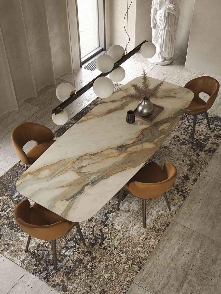 Minimalist Marble Dining Table and Chair Set Perfect Quality Home Furniture with Creative Design Upholstered Fabric