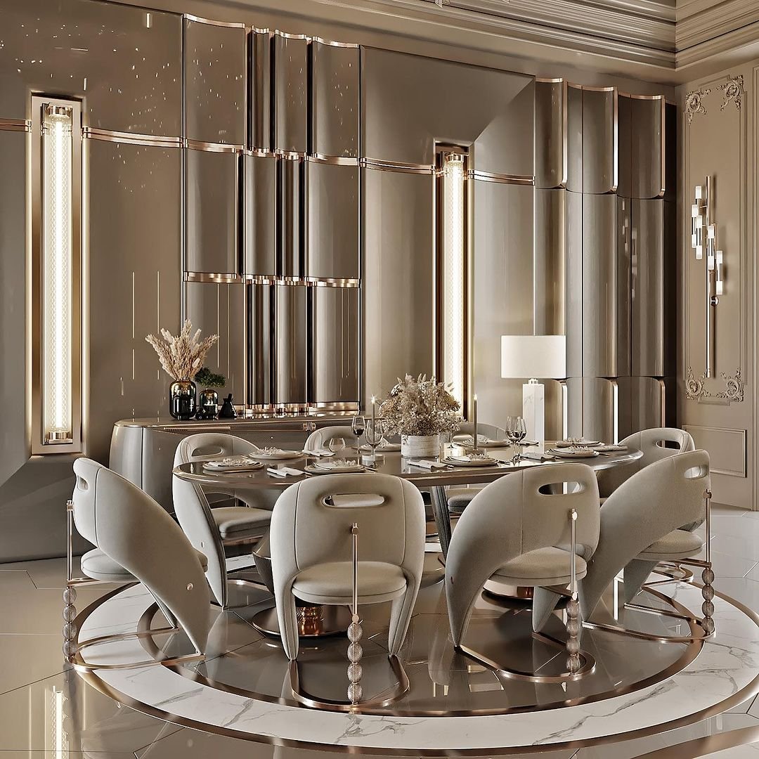 Luxury design wooden dining table furniture wood with 8 dining chair table set for villa dining room