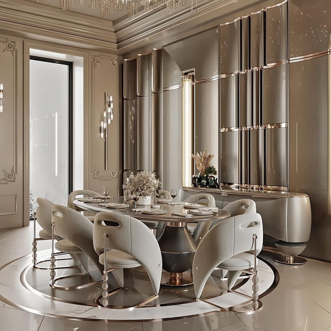 Luxury design wooden dining table furniture wood with 8 dining chair table set for villa dining room
