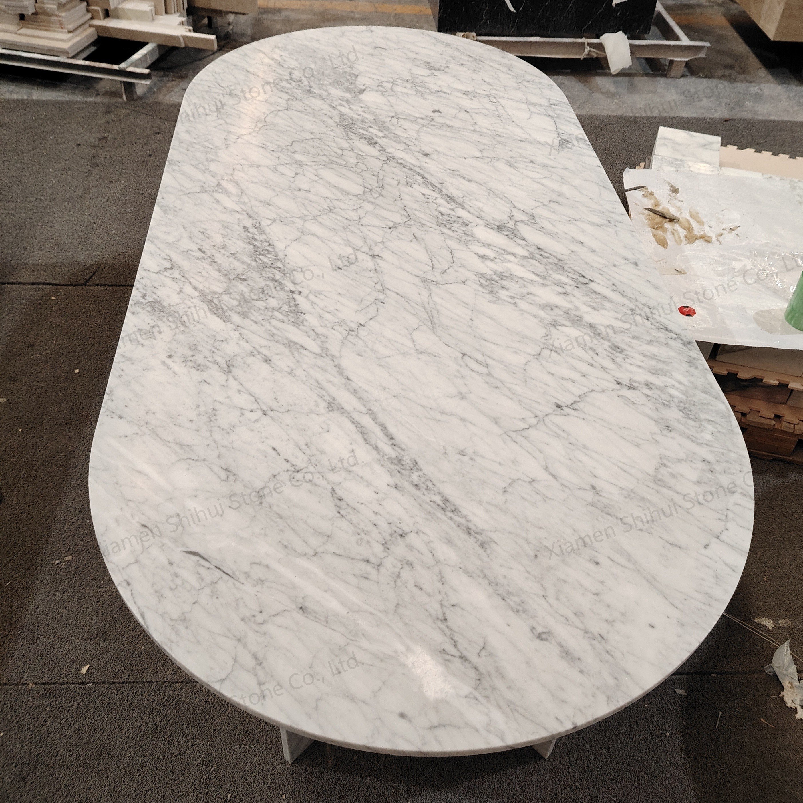 SHIHUI Modern Elegant Dining Room Furniture Oval Carrara White Marble Dining Table Natural Stone Indoor Kitchen Living Room