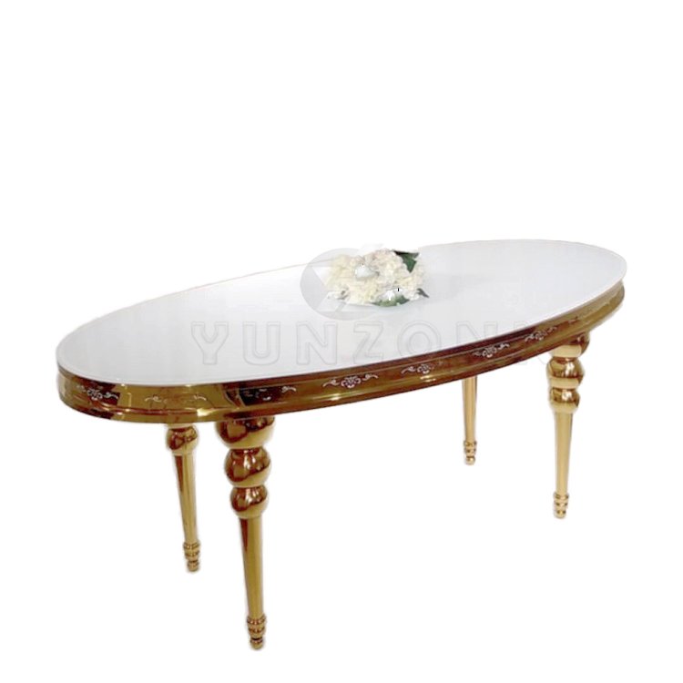 Modern Stainless Steel Wedding Dining Table Glass Top with Oval and round Shape for Events Parties Outdoor Hotels Banquets