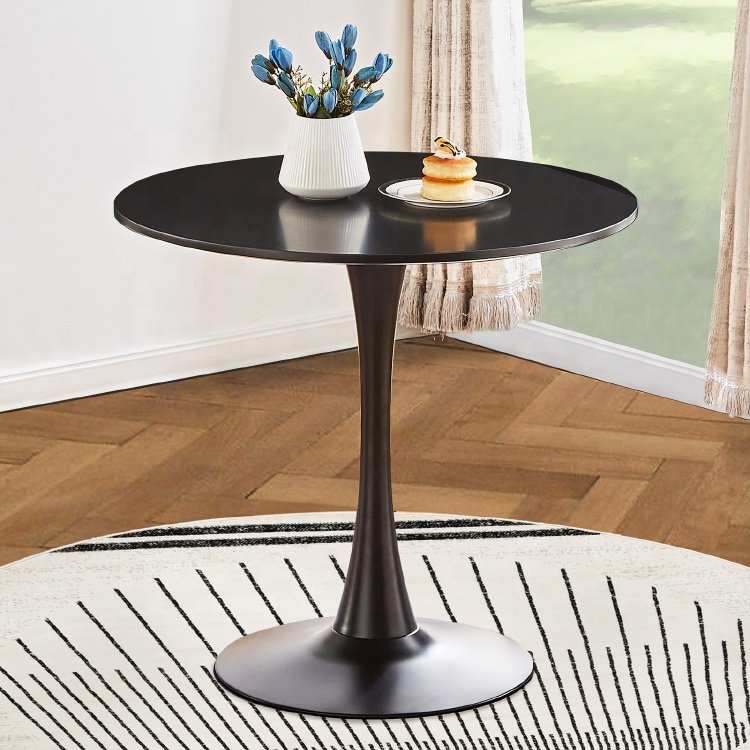 Factory wholesale Nordic Simple Black MDF PP Top easy install Design Small Round Tulip coffee dining table with metal base