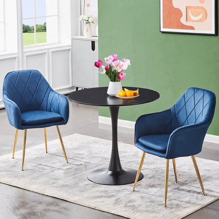 Factory wholesale Nordic Simple Black MDF PP Top easy install Design Small Round Tulip coffee dining table with metal base