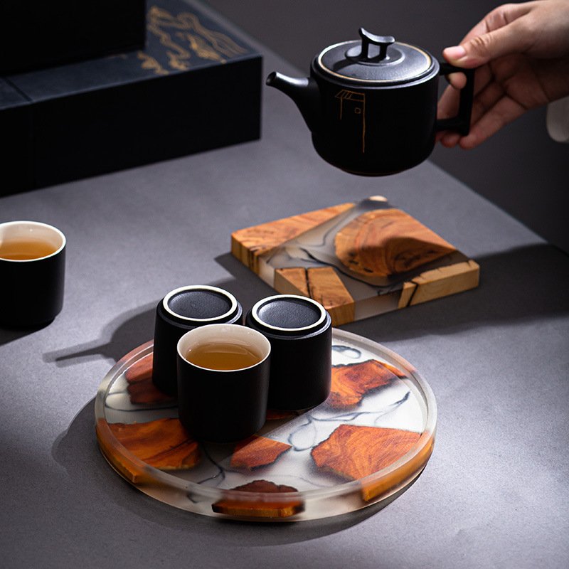 Modern Design Square Round Epoxy Wood Resin Coaster Wood Table Decoration