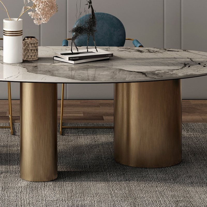 Hot sale sintered stone dining room furniture for villa modern luxury gold and stone dining table