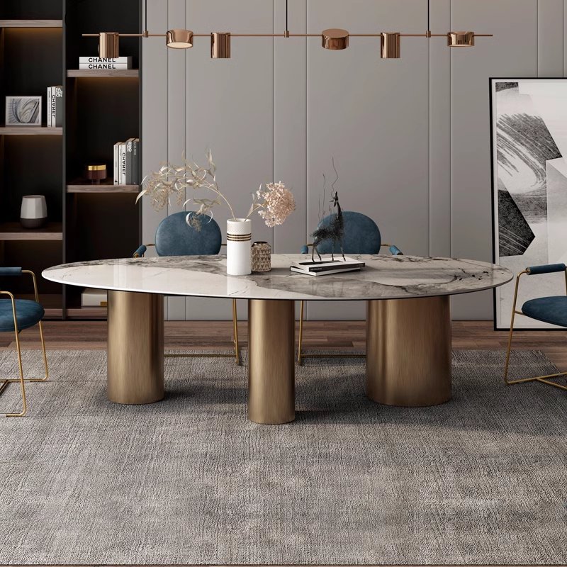 Hot sale sintered stone dining room furniture for villa modern luxury gold and stone dining table