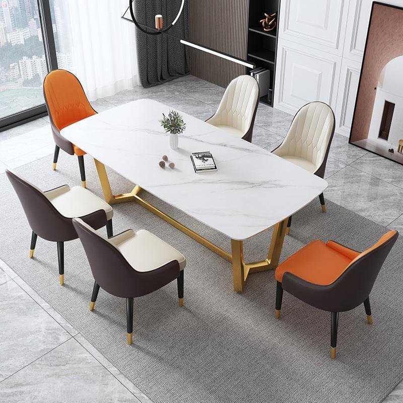 NOVA Nordic Design Sintered Stone Dining Table With Gold Steel Legs Marble Tables Set Hotel Luxury Dining Room Furniture
