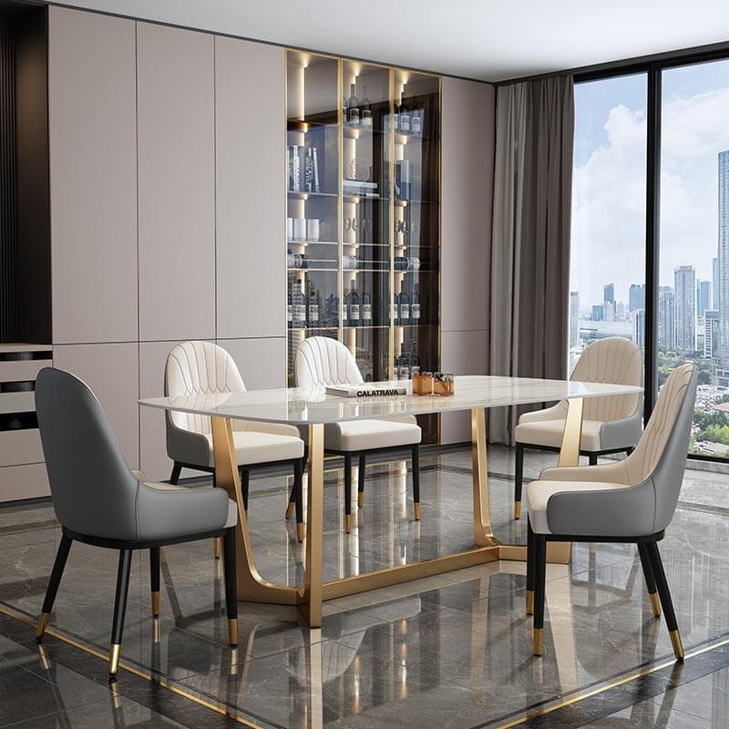 NOVA Nordic Design Sintered Stone Dining Table With Gold Steel Legs Marble Tables Set Hotel Luxury Dining Room Furniture
