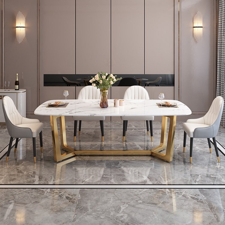 NOVA Nordic Design Sintered Stone Dining Table With Gold Steel Legs Marble Tables Set Hotel Luxury Dining Room Furniture