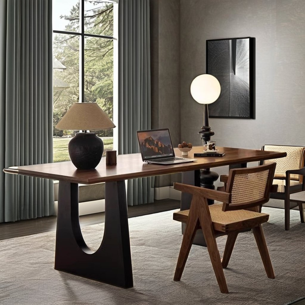 Modern Luxury Dining Table Set 8 Rectangle Seats Solid Reclaimed Walnut Wood for Kitchen or Living Room