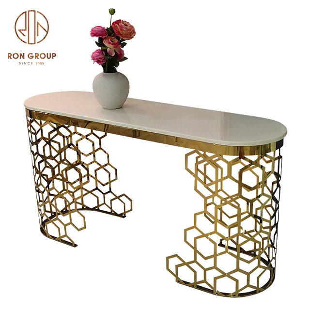 High Quality Luxury Mesas De Comedor Buffet Hotel Lobby Wedding Restaurant Furniture Gold Stainless Steel Marble Dining Table