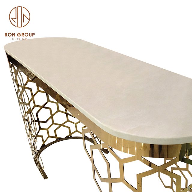 High Quality Luxury Mesas De Comedor Buffet Hotel Lobby Wedding Restaurant Furniture Gold Stainless Steel Marble Dining Table