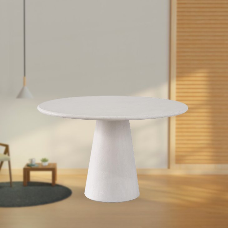 Factory Price WABI-SABI Style Restaurant Round Dining Table Solid Rubber Wood Base MDF Top Dinner Table for Hotel