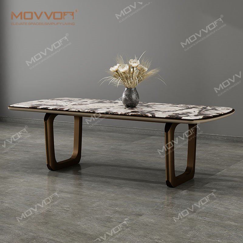 Italy design C shape stainless steel golden base rectangular marble table set luxury dining table and chairs