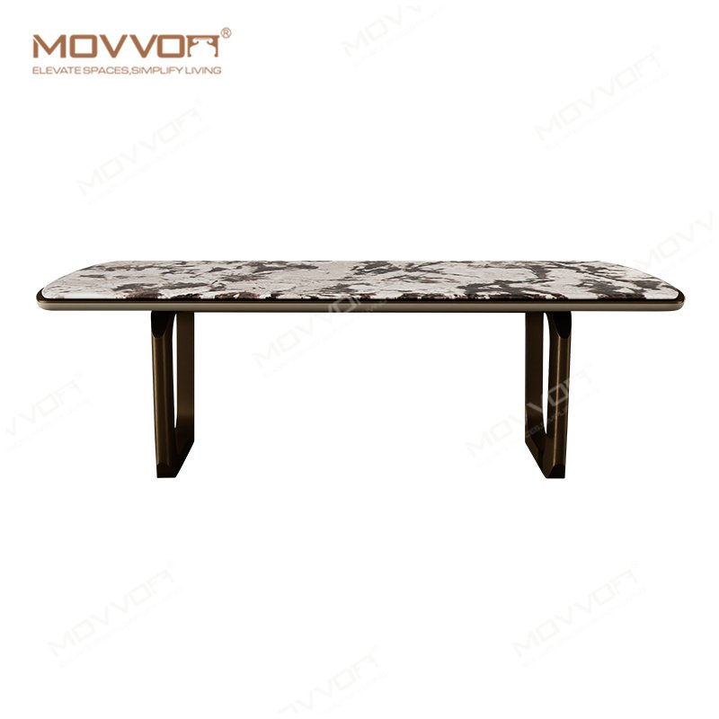 Italy design C shape stainless steel golden base rectangular marble table set luxury dining table and chairs