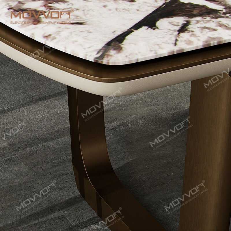 Italy design C shape stainless steel golden base rectangular marble table set luxury dining table and chairs
