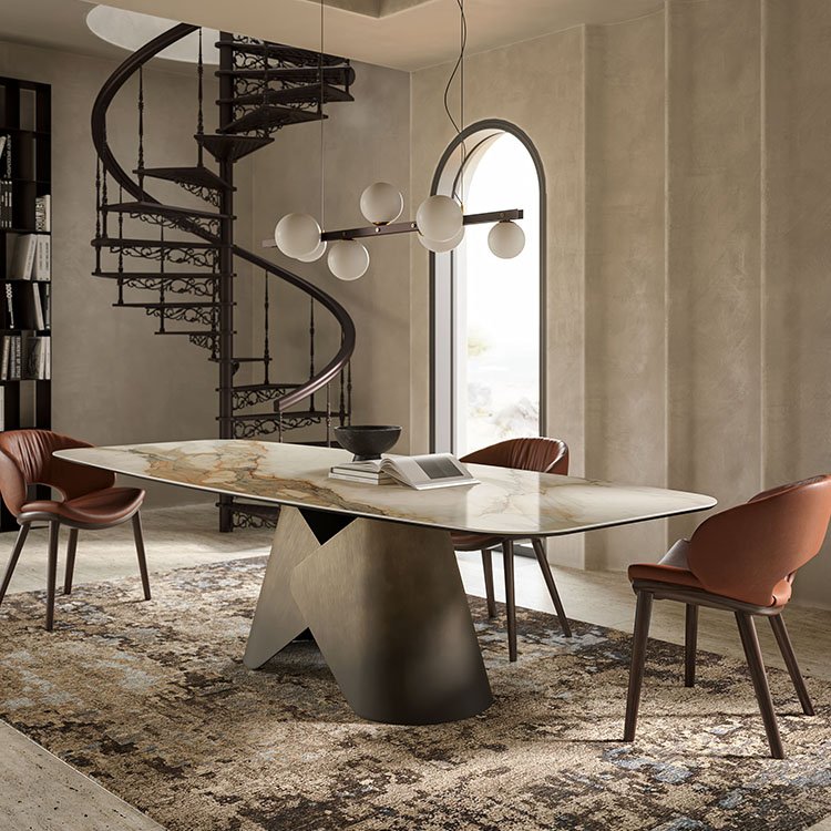 modern dining room furniture metal pedestal dining table set for 6