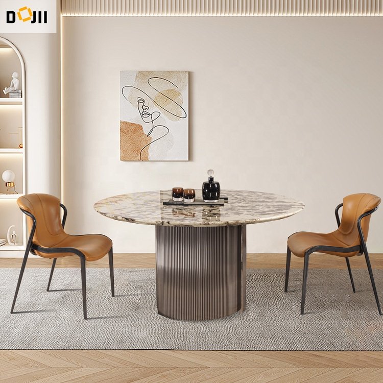Wholesale Custom round Dining Table Set with Marble Top Stainless Steel for Home Apartment or Villa Runner Furniture Use 6