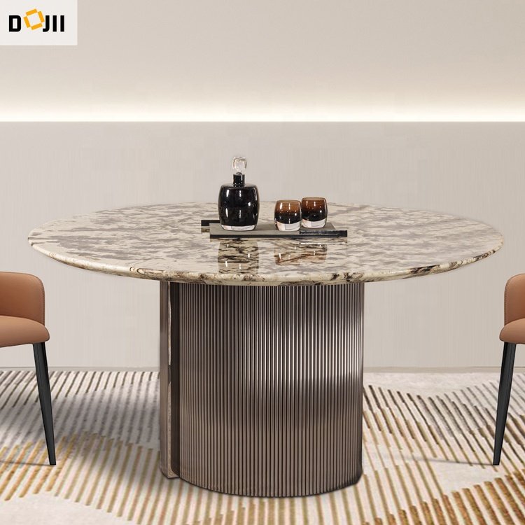 Wholesale Custom round Dining Table Set with Marble Top Stainless Steel for Home Apartment or Villa Runner Furniture Use 6