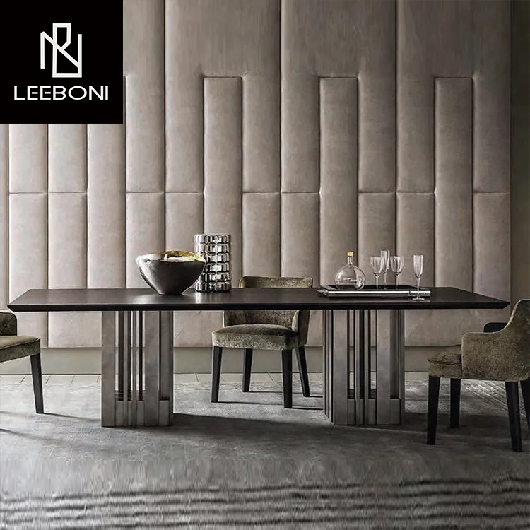 Luxury modern dinning table and chair set custom made black marble dining room furniture 12 seater dining table set