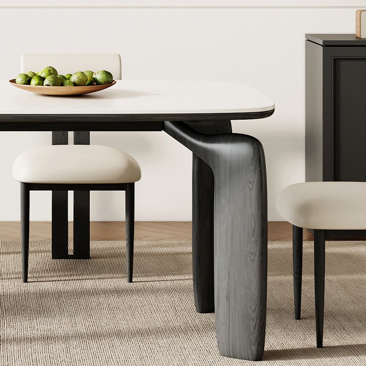 Large italian luxury rectangular Marble top dining table set Solid wood of Black dinning table and chair