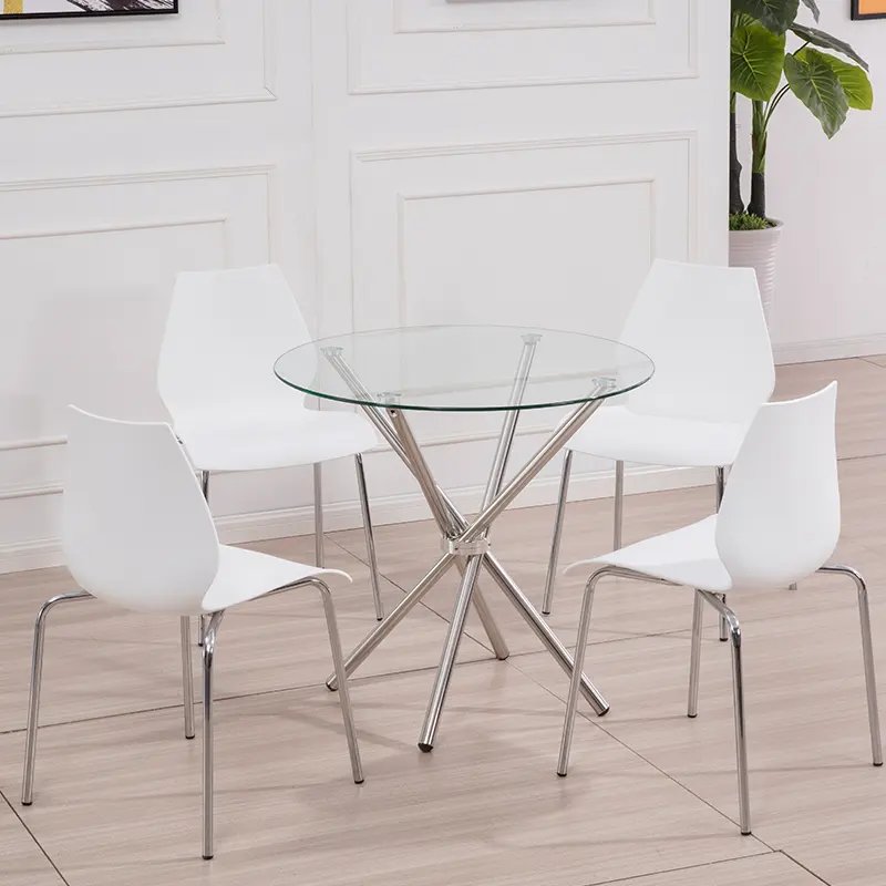 High quality clear Tempered Glass stainless steel legs Dining Table
