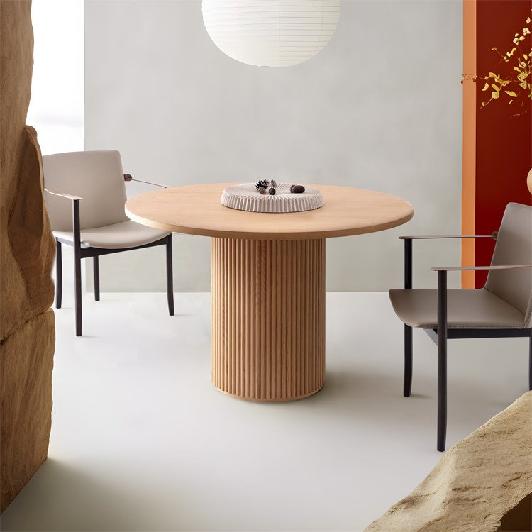 Modern Dining Tables Wooden Pedestal Base Panel Mdf Veneer Small Round Solid Wood Dining Table Fluted Round Table