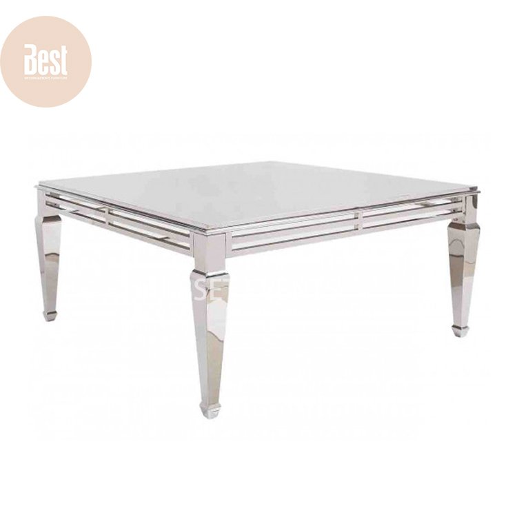 New Design Mdf Glass Top Event Decoration Stainless Steel Wedding Rectangle Dining Table