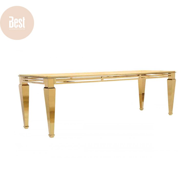 New Design Mdf Glass Top Event Decoration Stainless Steel Wedding Rectangle Dining Table