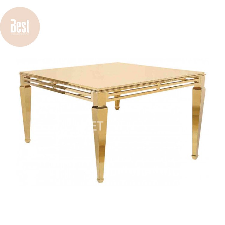 New Design Mdf Glass Top Event Decoration Stainless Steel Wedding Rectangle Dining Table