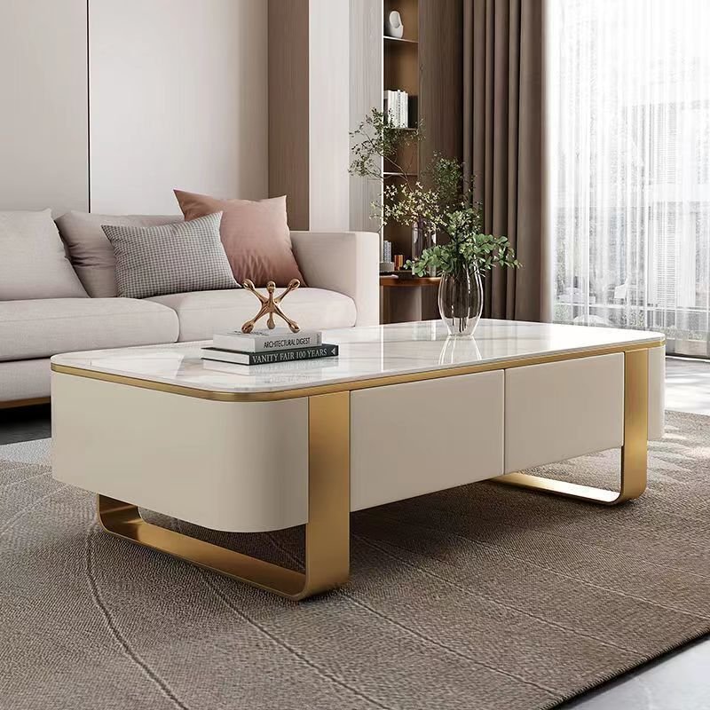 Modern Minimalist Stainless Steel Base Coffee Table Set Sintered Stone Top for Home Villa Hotel Apartment Use-Dining Tables