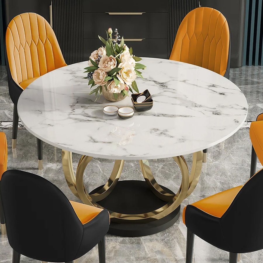 Modern Luxury Dining Set 6 Seater Marble Round Dining Table And Chairs For Dining Room