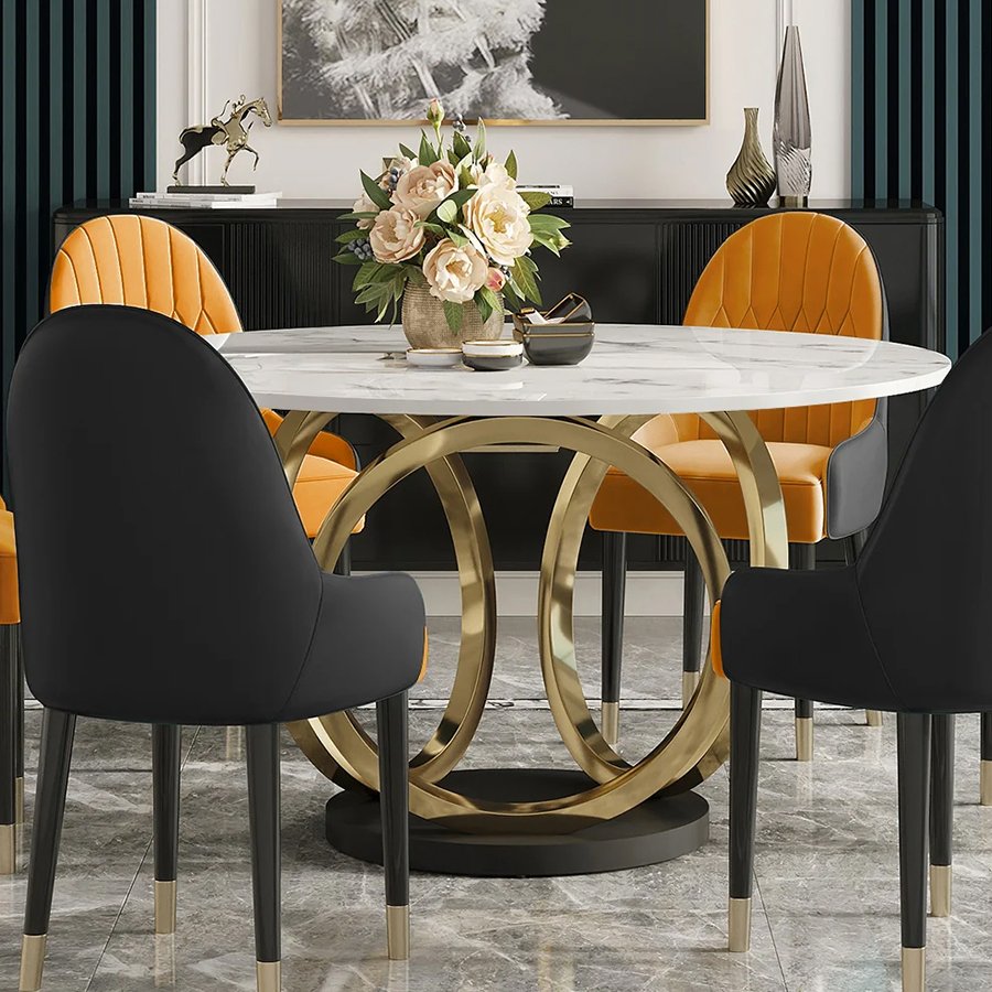 Modern Luxury Dining Set 6 Seater Marble Round Dining Table And Chairs For Dining Room