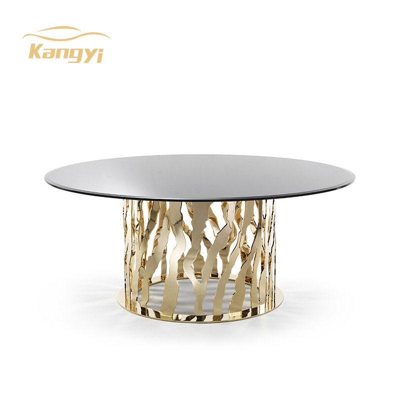 Modern custom home furniture stainless steel base metal Interior round wooden top dining room tables and chairs set
