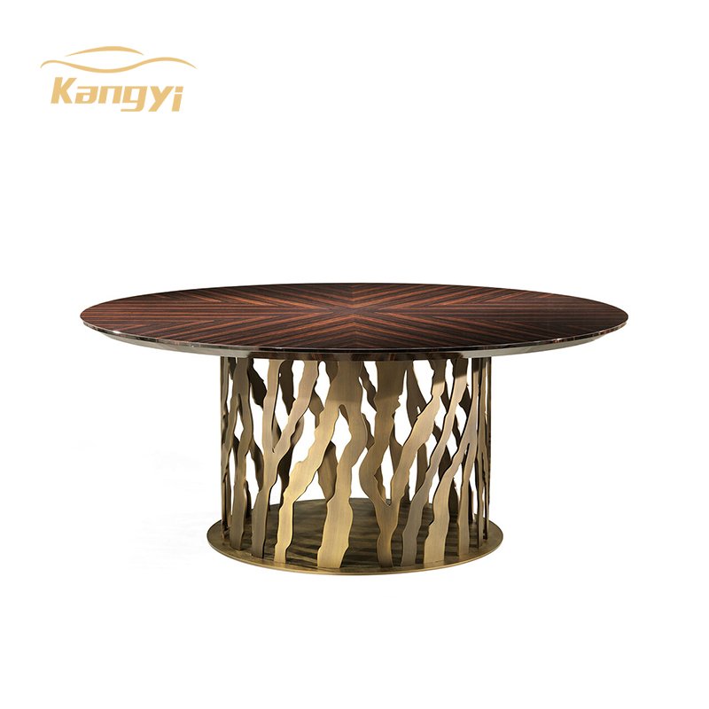 Modern custom home furniture stainless steel base metal Interior round wooden top dining room tables and chairs set