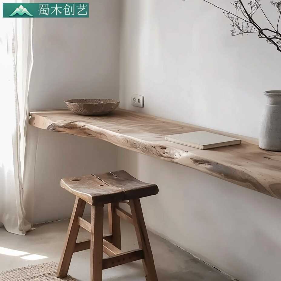 Wall-Mounted for Small Homes with a Creamy Wood Tone - Minimalist Irregular Camphor Wood Dining Table