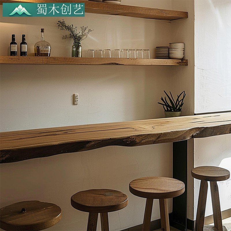 Wall-Mounted for Small Homes with a Creamy Wood Tone - Minimalist Irregular Camphor Wood Dining Table