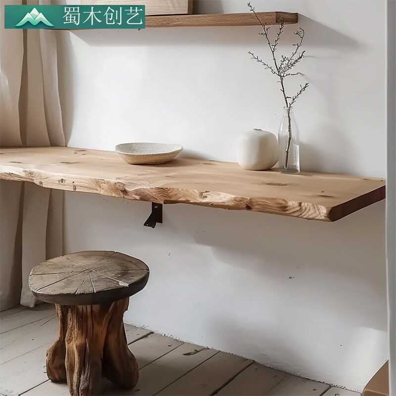 Wall-Mounted for Small Homes with a Creamy Wood Tone - Minimalist Irregular Camphor Wood Dining Table