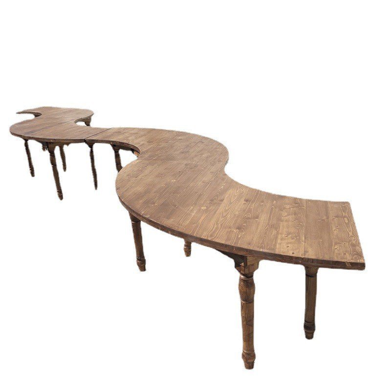 Garden curved wooden garden outdoor rustic seating outdoor picnic table outdoor Antique-colored tables used in event wedding