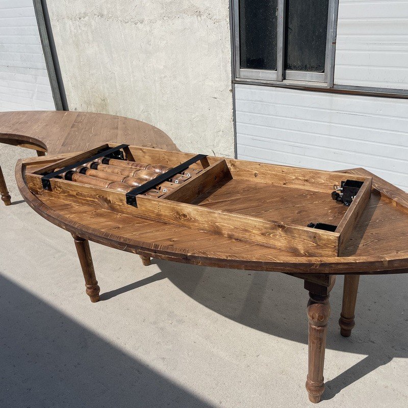 Garden curved wooden garden outdoor rustic seating outdoor picnic table outdoor Antique-colored tables used in event wedding