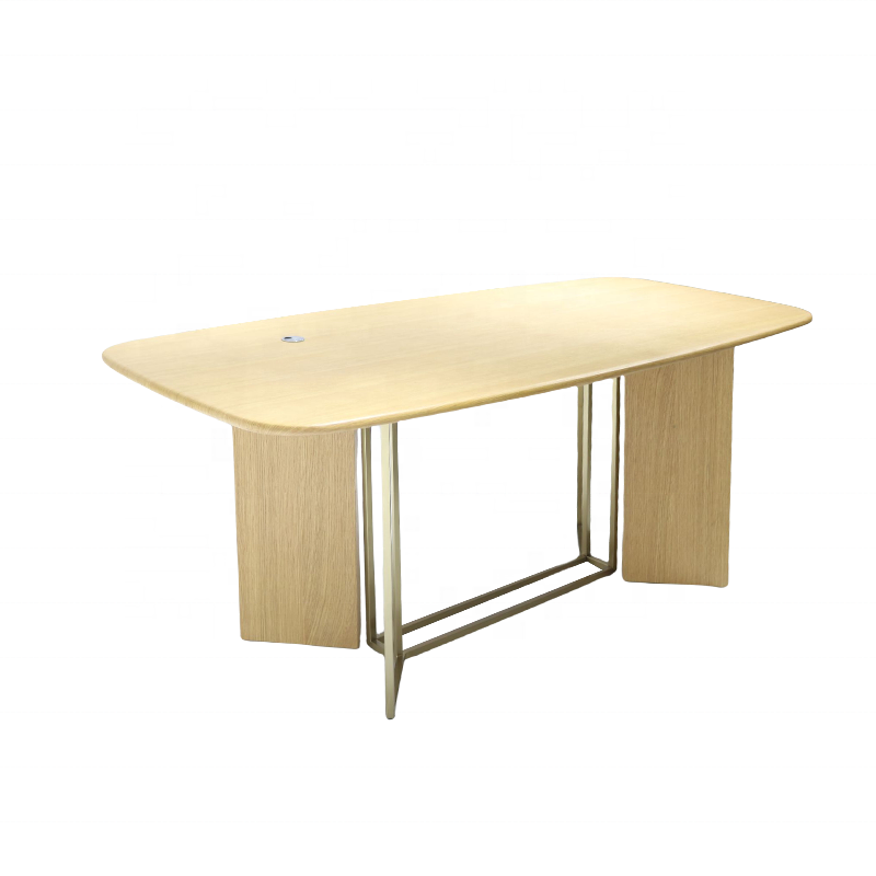 Modern Style Dining Room Furniture High Quality Natural Solid Wood Table Top Dinning Table Metal Base Rectangular Dinning Table