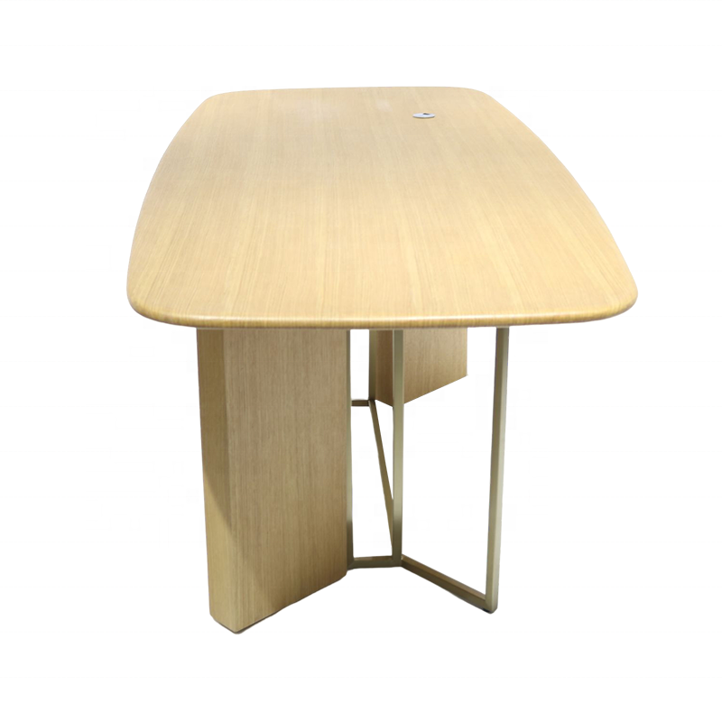 Modern Style Dining Room Furniture High Quality Natural Solid Wood Table Top Dinning Table Metal Base Rectangular Dinning Table