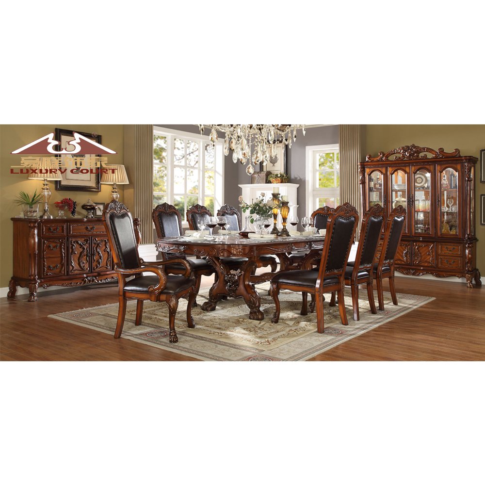 Longhao Luxury modern Dining Room Furniture Antique Kitchen Dining Set Solid Wood Table with Chairs Set